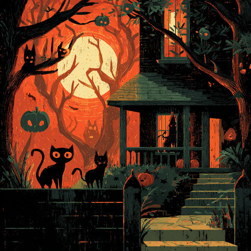 Spooky Halloween Scene with Playful Elements