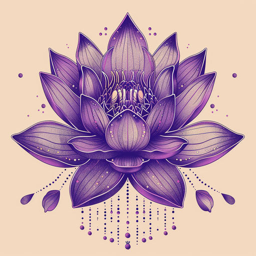 Purple lotus flower with dots, in line drawing style
