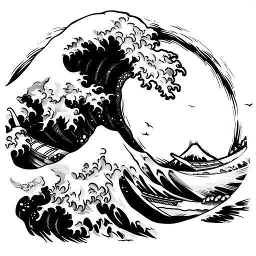 Bold and graphic tattoo sketch of a Japanese wave