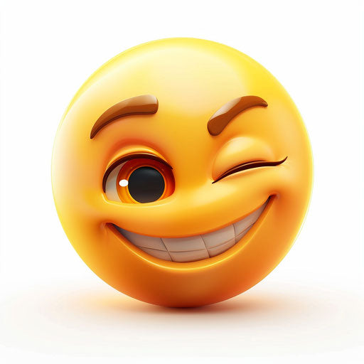 Female winking smiley face, white background, yellow orange