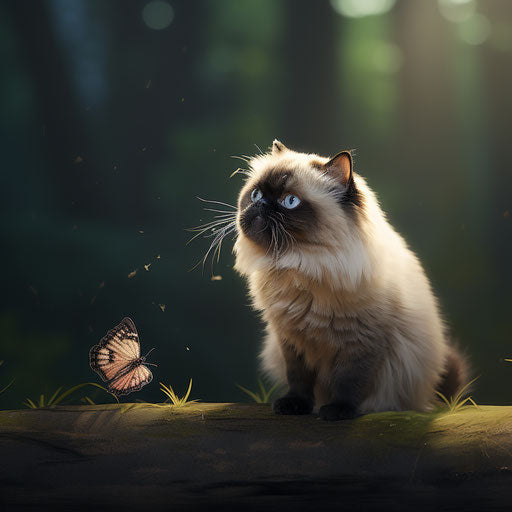 Himalayan cat staring at an insect