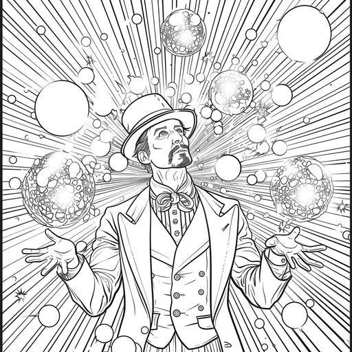 Magician juggling glowing crystal balls