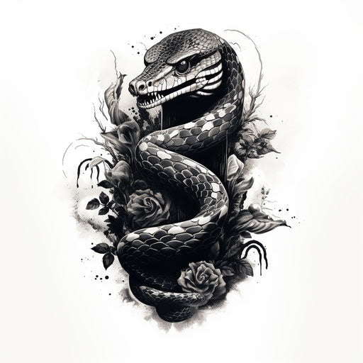 Black and white design showing the cobra, tattoo