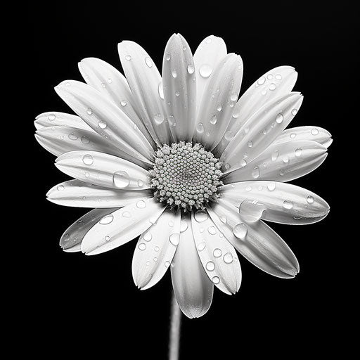White daisy on white background, famous artist style
