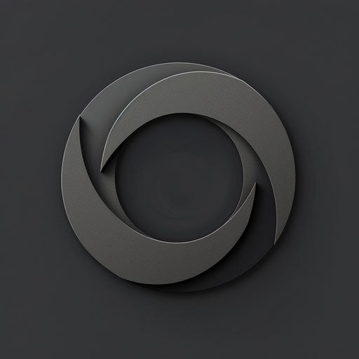 Stylish circle emblem with sharp, angular typefaces on dark gray backdrop