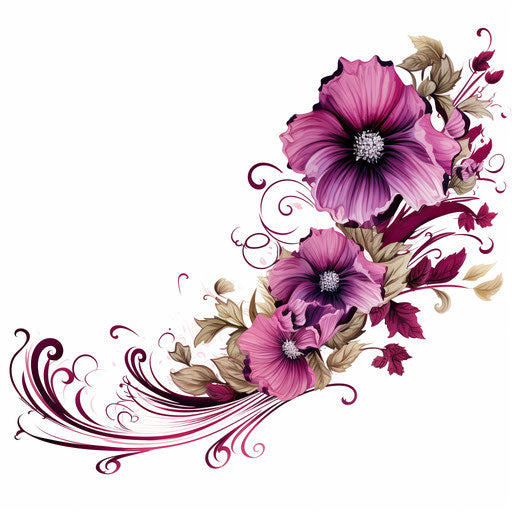 Flower Border Clipart in Chiaroscuro Art Style Artwork: High-Res 4K & Vector
