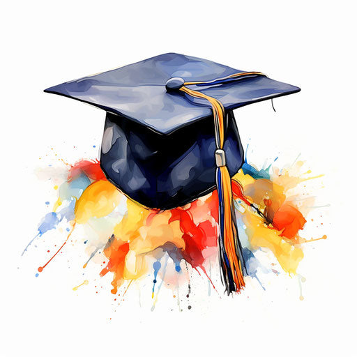 Graduation Hat Clipart in Impressionistic Art Style: 4K Vector & Stencils