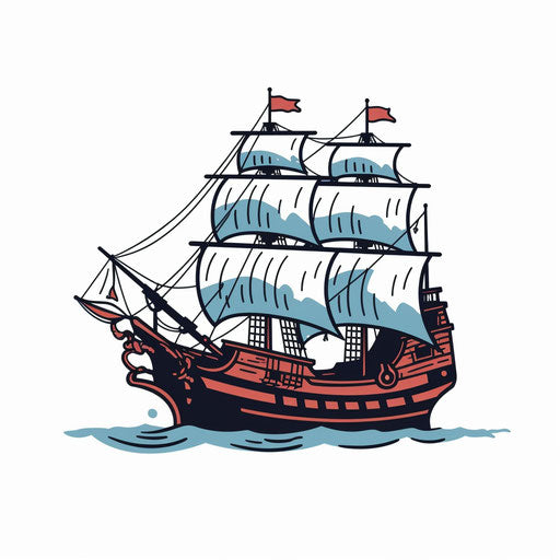 4K & Vector Pirate Ship Clipart in Minimalist Art Style