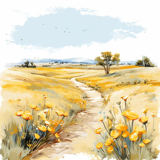 Vector & 4K Field Clipart in Oil Painting Style