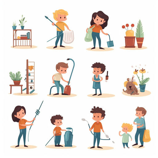 Chores Clipart in Minimalist Art Style Graphics: High-Res 4K & Vector