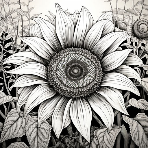 Sunflower in black and white, linear illustration style – IMAGELLA