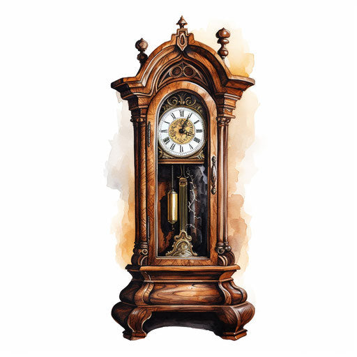 Grandfather Clock Clipart in Oil Painting Style Art: High-Res 4K & Vector