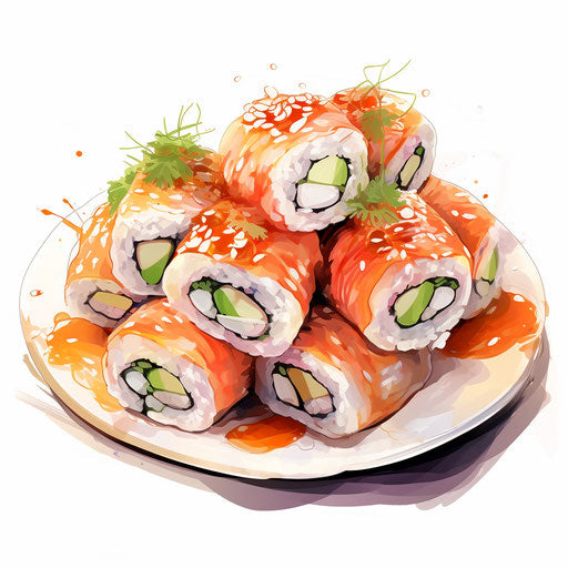 Sushi Clipart in Impressionistic Art Style: 4K & Vector