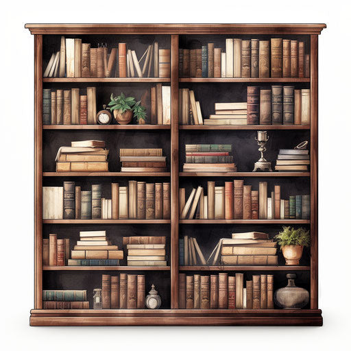 Bookshelf Clipart in Chiaroscuro Art Style: HD Vector, 4K