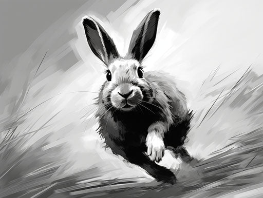 Black and white rabbit in motion, realistic 4:3 style – IMAGELLA
