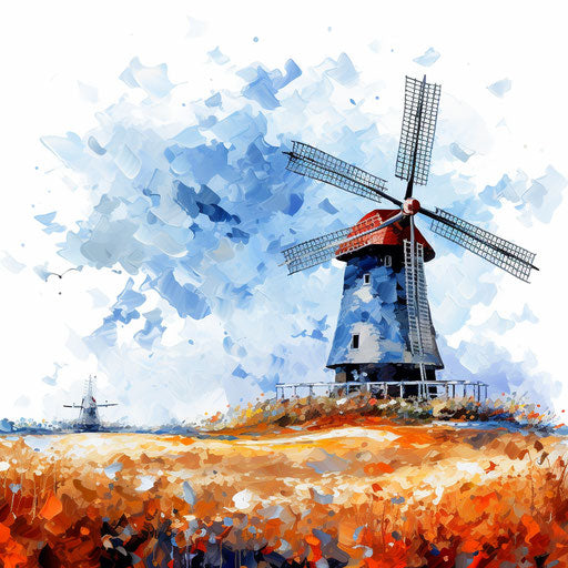 Windmill Clipart in Impressionistic Art Style Artwork: 4K Vector & PNG