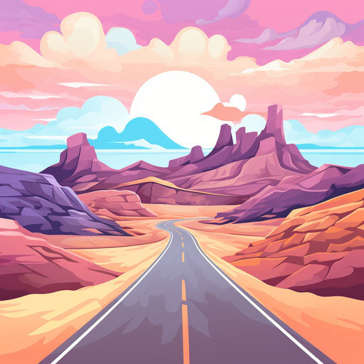 4K Vector Road Clipart in Pastel Colors Art Style