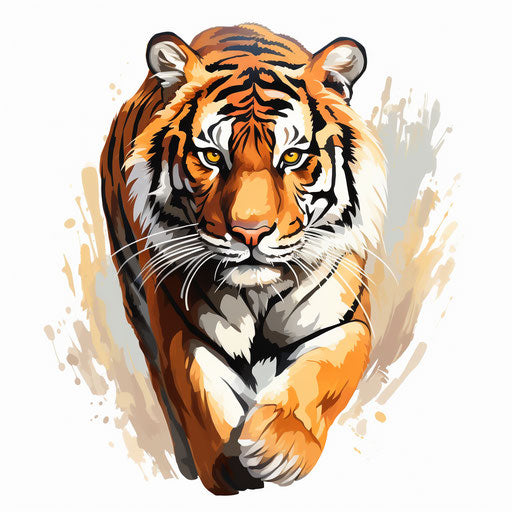 4K & Vector Tiger Cartoon Png Clipart in Oil Painting Style