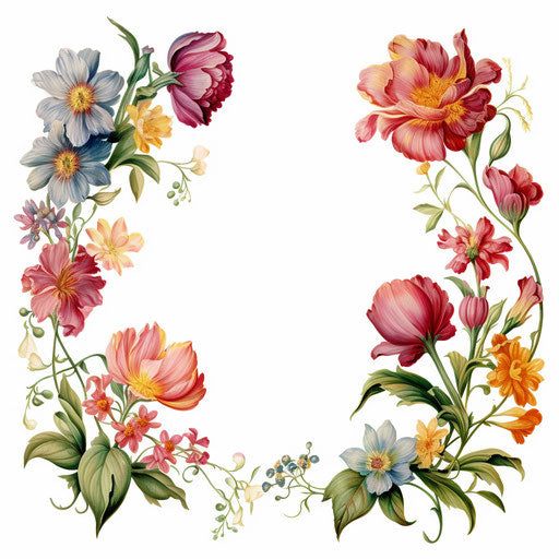 Flower Border Clipart in Oil Painting Style: HD Vector & 4K