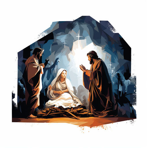 Nativity Scene Clipart in Chiaroscuro Art Style: Vector & 4K