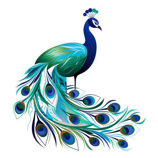 Peacock Clipart in Minimalist Art Style: High-Def Vector & 4K