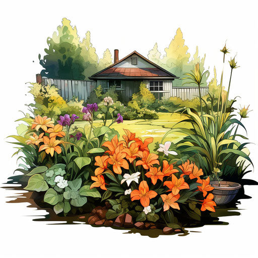 Garden Clipart in Chiaroscuro Art Style: Vector & 4K