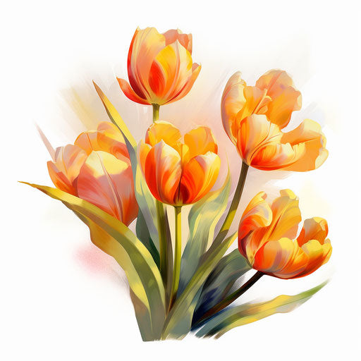 4K Vector Tulips Clipart in Oil Painting Style