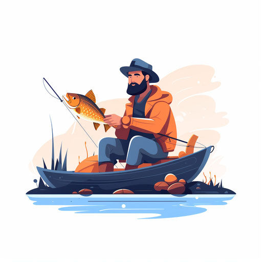 Fishing Clipart in Minimalist Art Style Vector Art: EPS, SVG, 4K