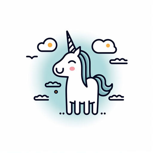 Smiling unicorn, simplified line work, child's drawing
