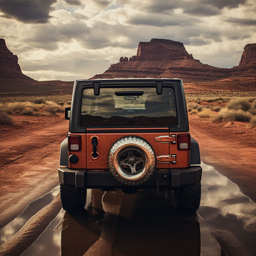 Rear view of a classic Jeep Wrangler