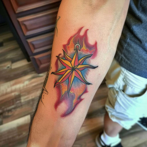 Nautical star with fiery theme on white backdrop