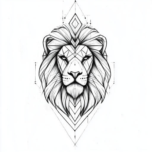 Masculine neck tattoo with stylized geometric lion head