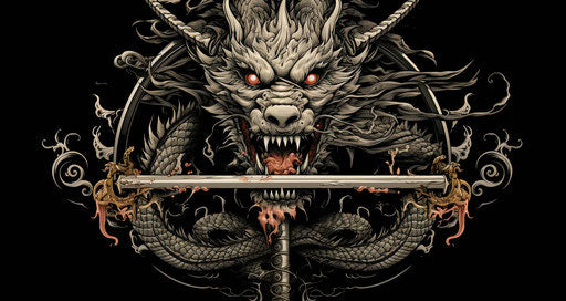 Samurai dragon on a sword, fire in its mouth