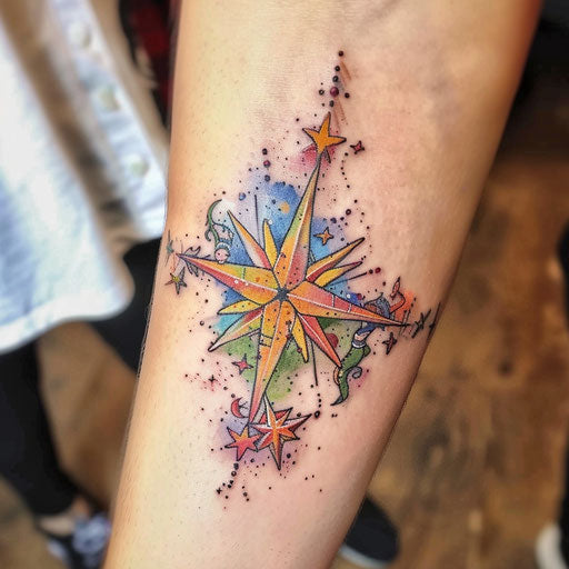 Whimsical flat tattoo sketch of the North Star
