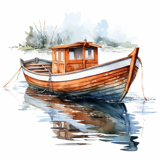 Boat in oil painting style, on white background