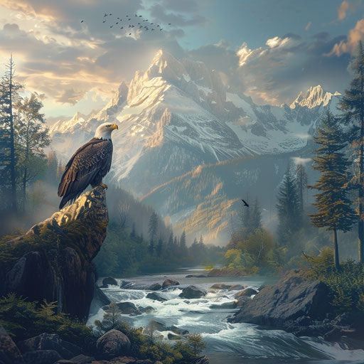 Majestic eagle over mountain river