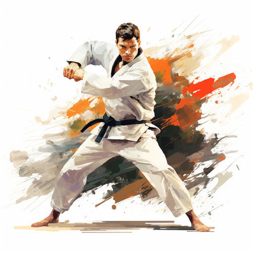 Karate illustration in Impressionistic Art style, on white background