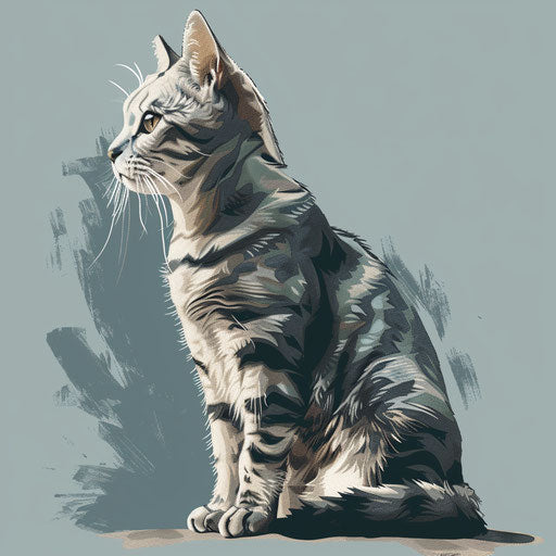 Realistic cat illustration with random flat background