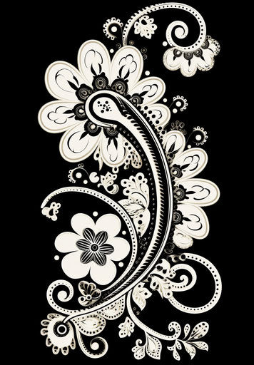 Black and white paisley drawing, Mughal painting style