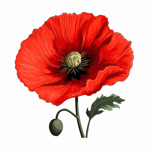 Poppy illustration in the style of Chiaroscuro Art, on white background