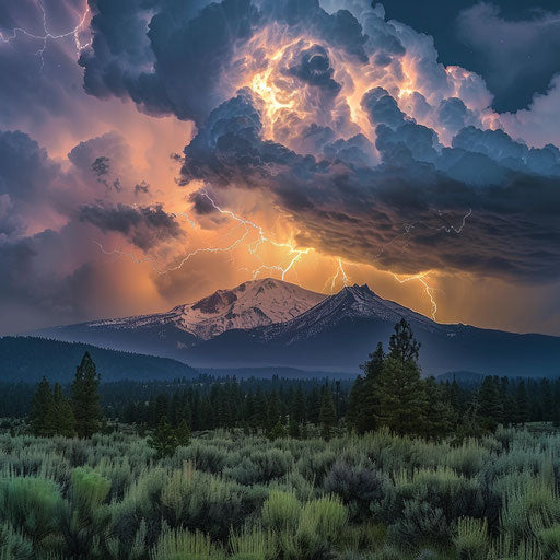 Raw power of nature: thunderstorm over Shasta Mountain