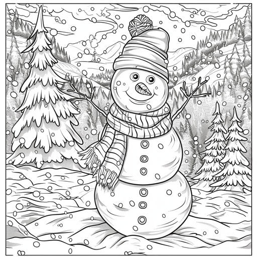 Cheerful snowman in snowy landscape