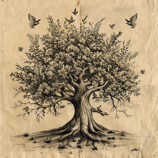 Vintage style tree of life tattoo drawing on canvas