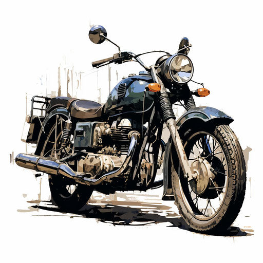Motorbike illustration in the style of Oil painting, on white background