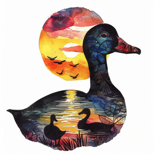 Duck Sunset Tattoo Design on White Background