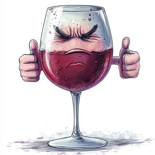 Humorous caricature of a wine glass with human characteristics