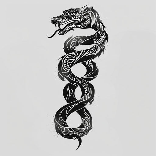 Abstract fractal serpent in black and white, clipart design