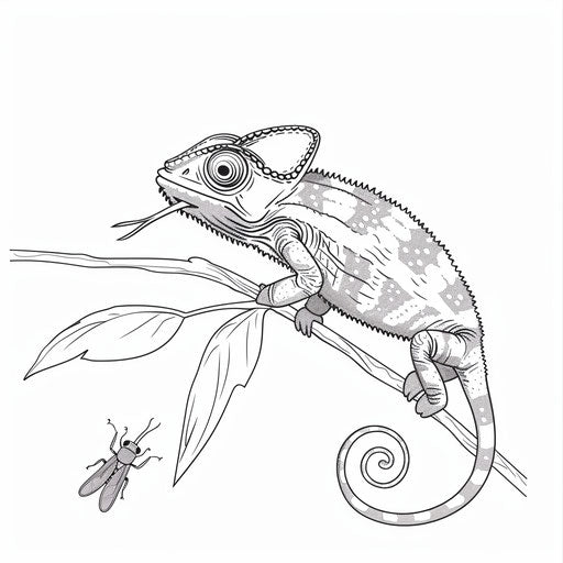 Chameleon catching insect with tongue