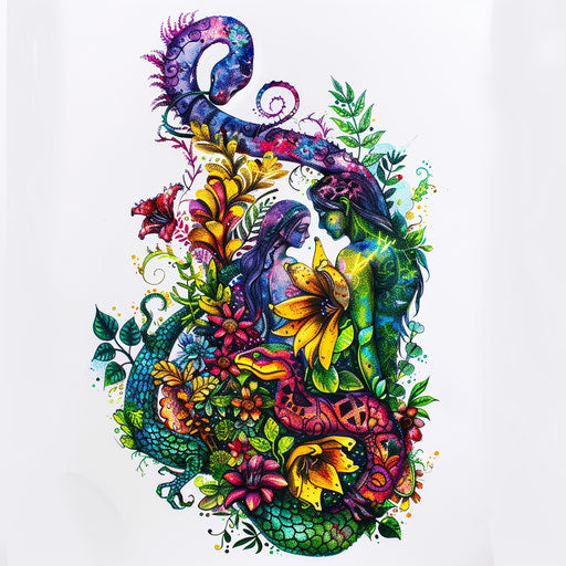 Tattoo: Garden of Eden with Adam, Eve, serpent