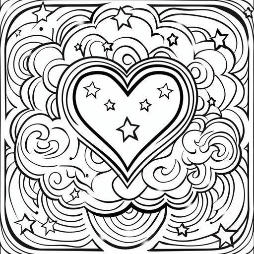 Heart-shaped cloud with stars - Coloring page